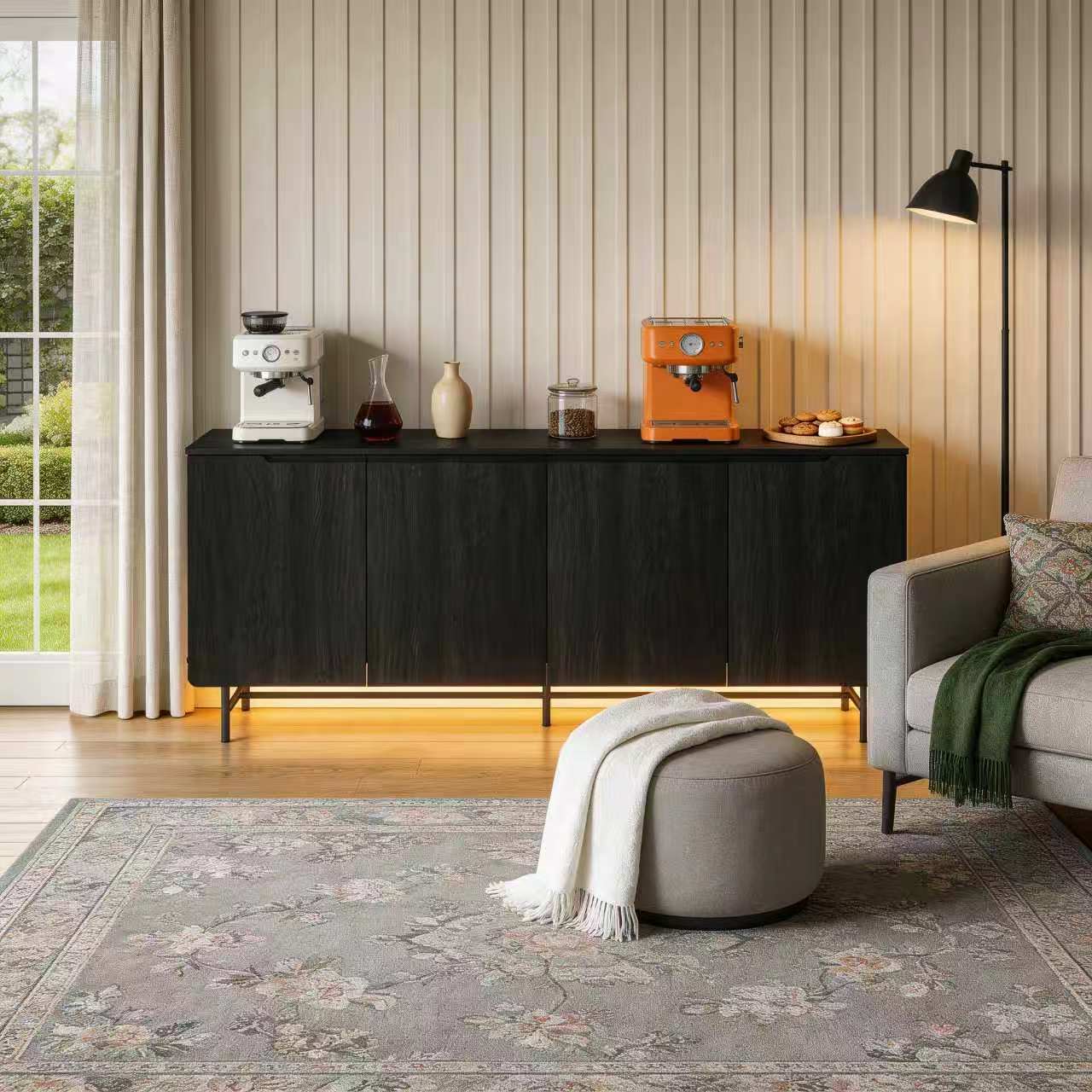 Credenza Office Storage - Aparador Grande Canelado de 68 polegadas,