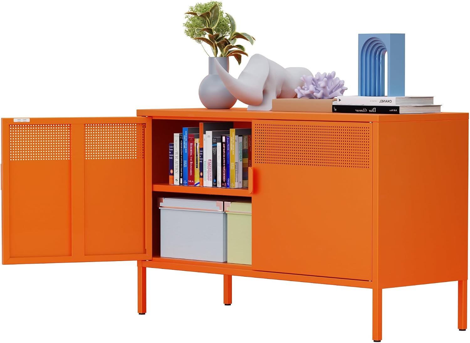 Credenza Office Storage - Armário de Armazenamento Metálico Laranja com